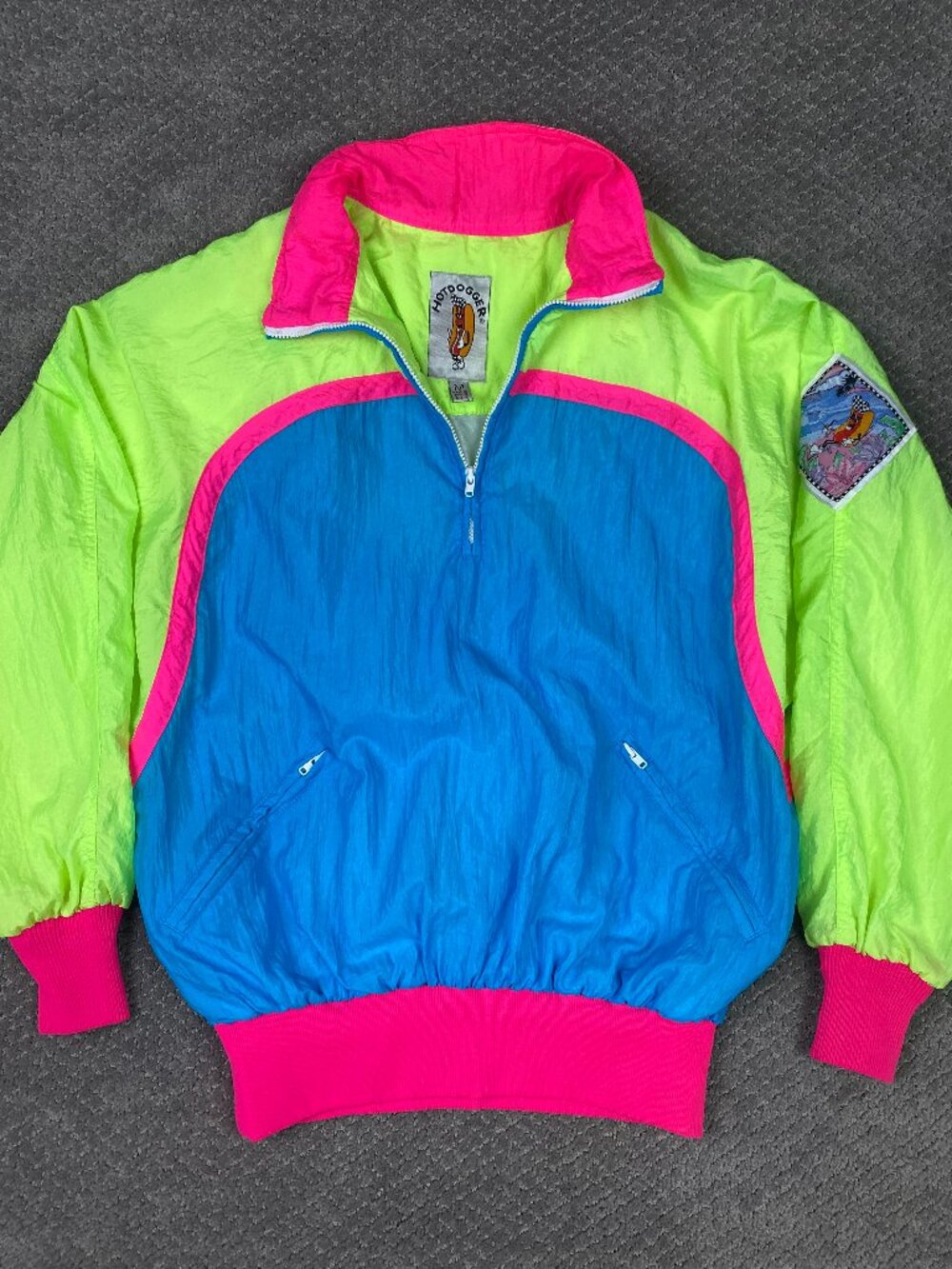 Vintage Hotdogger Jacket Unisex Mens Womens Medium Colorblock Windbreaker 80s